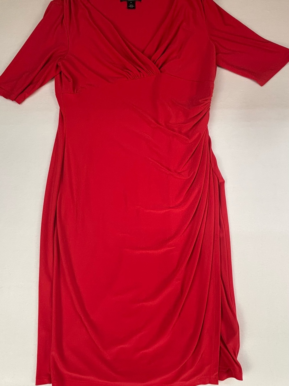 Ralph Lauren Red Faux-Wrap Ruched Midi Dress